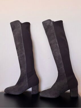 Stuart Weitzman Size 7 Gillian 60 Over Knee Boots Heeled Grey Suede
